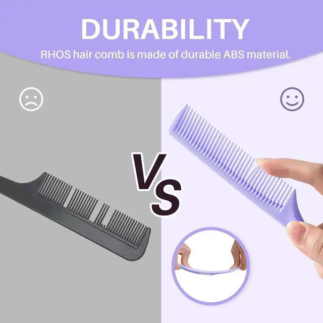 Alt view image 2 of 7 - RHOS Rat Tail Comb for Parting, Fine Tooth Teasing Comb with Pick, 2 Pack Hair Styling Combs Set for Women and Men, Pink & Purple, Plastic, Unisex