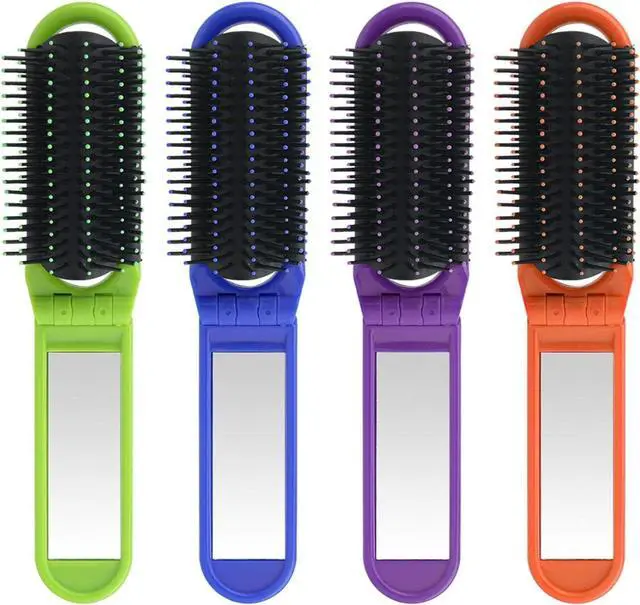 Main image of 4pcs Folding Travel Hair Brush with Mirror and Massage Comb | Compact Pocket Brushs,Folding Hair Brush for Purse,Travel Hair Brush for Women