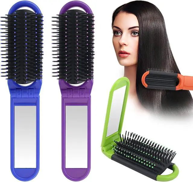Alt view image 3 of 7 - 4pcs Folding Travel Hair Brush with Mirror and Massage Comb | Compact Pocket Brushs,Folding Hair Brush for Purse,Travel Hair Brush for Women