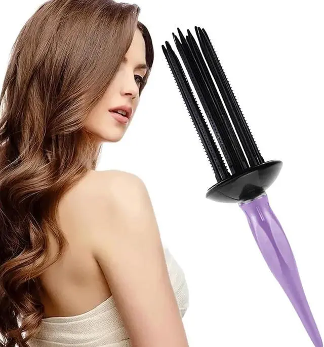 Alt view image 3 of 7 - Curling Roll Comb Curl Defining Brush Round Curly Hair Comb Beautiful Curls Travel friendly Hair Styling Tool Create, Green
