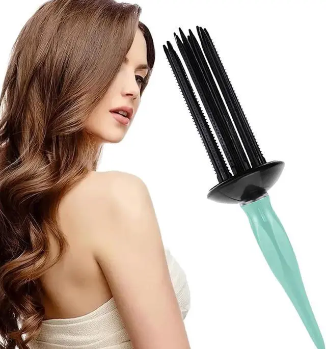 Alt view image 5 of 7 - Curling Roll Comb Curl Defining Brush Round Curly Hair Comb Beautiful Curls Travel friendly Hair Styling Tool Create, Green