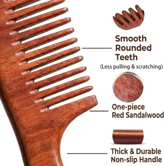 Alt view image 2 of 7 - 2 Pcs Sandalwood Hair Comb Set Wide and Fine Tooth Wooden Comb for Women Men, Anti-static Detangling Wood Comb for Curly Fine Frizzy Wet Dry Hair