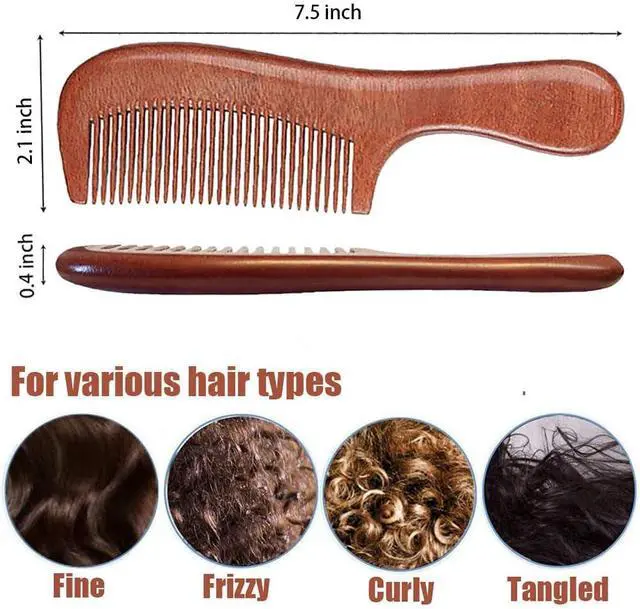 Alt view image 6 of 7 - 2 Pcs Sandalwood Hair Comb Set Wide and Fine Tooth Wooden Comb for Women Men, Anti-static Detangling Wood Comb for Curly Fine Frizzy Wet Dry Hair