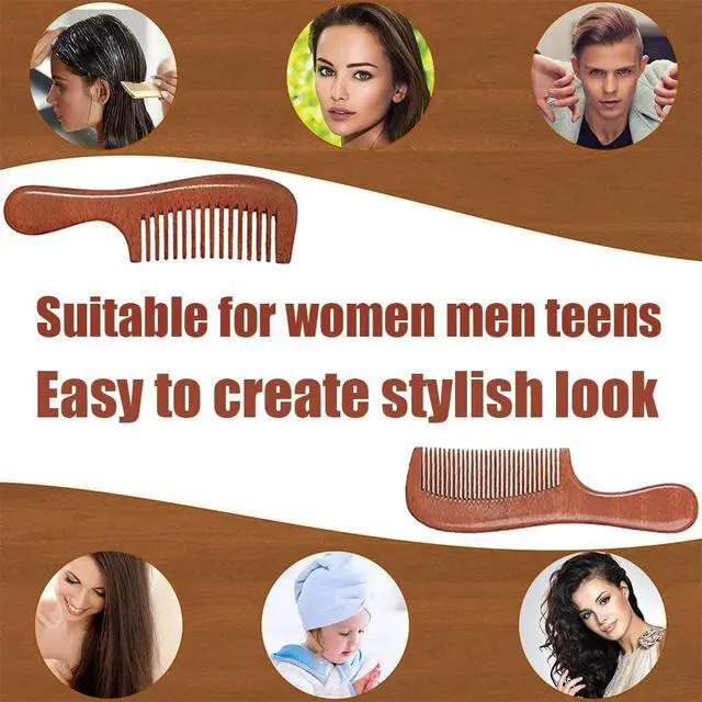 Alt view image 7 of 7 - 2 Pcs Sandalwood Hair Comb Set Wide and Fine Tooth Wooden Comb for Women Men, Anti-static Detangling Wood Comb for Curly Fine Frizzy Wet Dry Hair