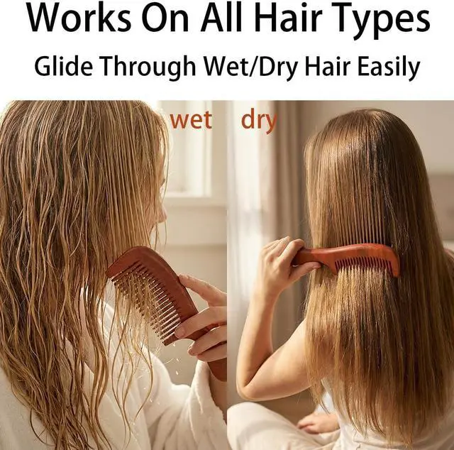 Alt view image 5 of 7 - 2 Pcs Sandalwood Hair Comb Set Wide and Fine Tooth Wooden Comb for Women Men, Anti-static Detangling Wood Comb for Curly Fine Frizzy Wet Dry Hair