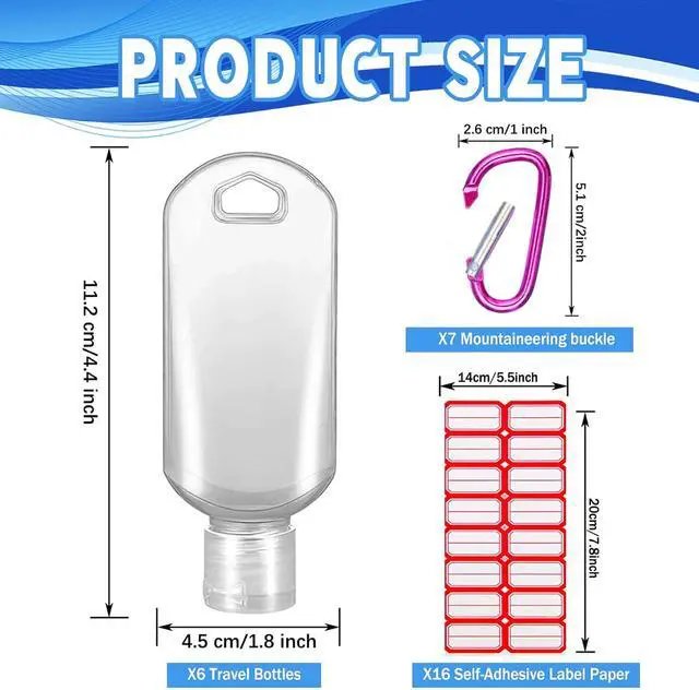 Alt view image 2 of 6 - HATTIE 6 Pack Travel Plastic Clear Keychain Bottles 50ml/2oz Portable Leakproof Squeeze Small Bottles With Flip Cap Refillable Empty Containers for Lotion Soap Toiletry