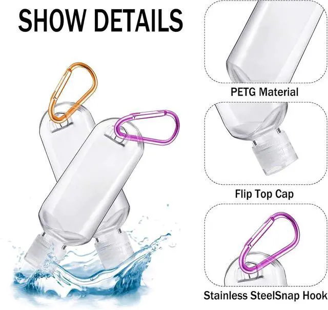 Alt view image 3 of 6 - HATTIE 6 Pack Travel Plastic Clear Keychain Bottles 50ml/2oz Portable Leakproof Squeeze Small Bottles With Flip Cap Refillable Empty Containers for Lotion Soap Toiletry