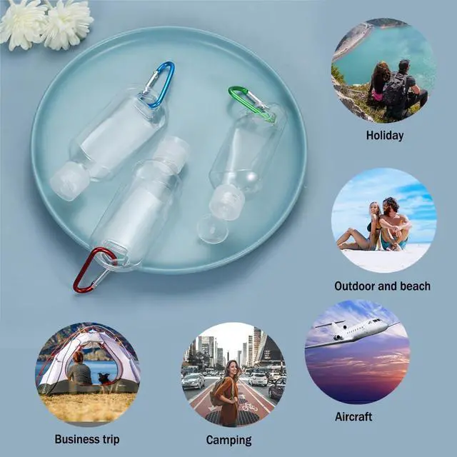 Alt view image 5 of 6 - HATTIE 6 Pack Travel Plastic Clear Keychain Bottles 50ml/2oz Portable Leakproof Squeeze Small Bottles With Flip Cap Refillable Empty Containers for Lotion Soap Toiletry