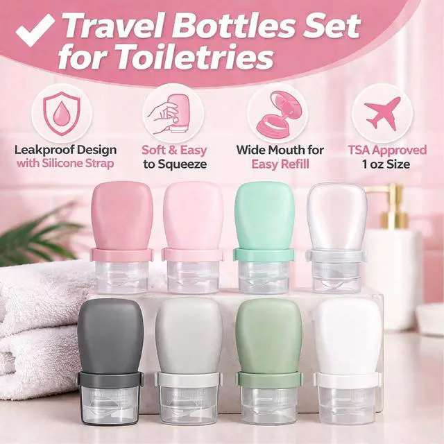 Alt view image 2 of 7 - 1 oz Travel Bottles, Leakproof Silicone Squeeze Bottle Mini Travel Size Container for Toiletries Lotion Shampoo and Conditioner Liquid Salad Dressing to go Condiment, TSA Approved, 4 Pack