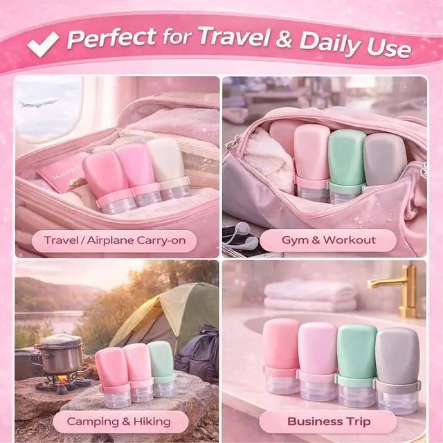 Alt view image 7 of 7 - 1 oz Travel Bottles, Leakproof Silicone Squeeze Bottle Mini Travel Size Container for Toiletries Lotion Shampoo and Conditioner Liquid Salad Dressing to go Condiment, TSA Approved, 4 Pack