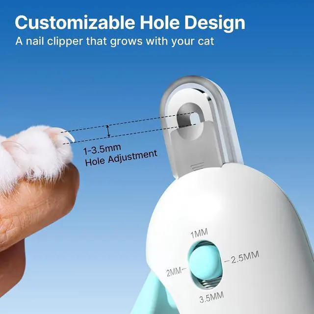 Alt view image 2 of 6 - Petgravity Cat Nail Clipper, Adjustable 3-Size Trimming Hole with Hidden Nail File Anti-Splash Claw Trimmer, Safe Nail Clipping Grooming Tool Claw Clipper for Cats Kitten