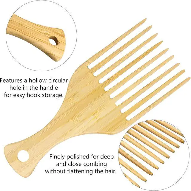 Alt view image 4 of 7 - 2-Piece Bamboo Comb Set for Afro Hair: Natural Anti-Static Picks for Curly, Thick Hair, Ideal for Men and Women, Eco-Friendly Styling and Detangling Solution
