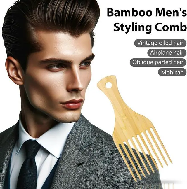 Alt view image 3 of 7 - 2-Piece Bamboo Comb Set for Afro Hair: Natural Anti-Static Picks for Curly, Thick Hair, Ideal for Men and Women, Eco-Friendly Styling and Detangling Solution