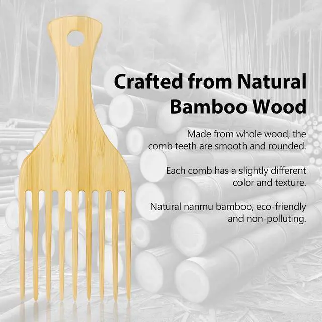 Alt view image 5 of 7 - 2-Piece Bamboo Comb Set for Afro Hair: Natural Anti-Static Picks for Curly, Thick Hair, Ideal for Men and Women, Eco-Friendly Styling and Detangling Solution