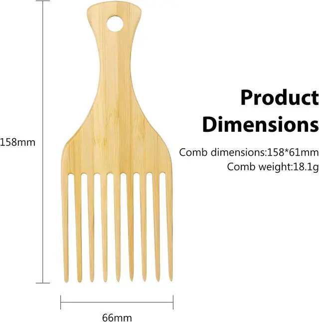 Alt view image 7 of 7 - 2-Piece Bamboo Comb Set for Afro Hair: Natural Anti-Static Picks for Curly, Thick Hair, Ideal for Men and Women, Eco-Friendly Styling and Detangling Solution