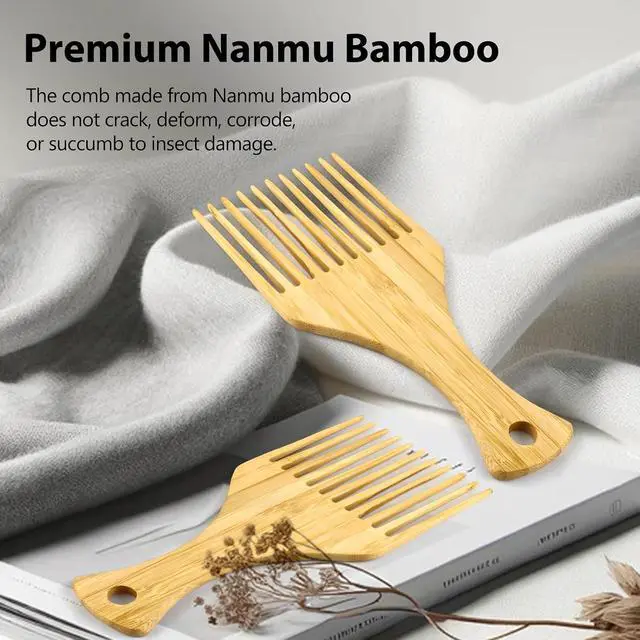 Alt view image 6 of 7 - 2-Piece Bamboo Comb Set for Afro Hair: Natural Anti-Static Picks for Curly, Thick Hair, Ideal for Men and Women, Eco-Friendly Styling and Detangling Solution