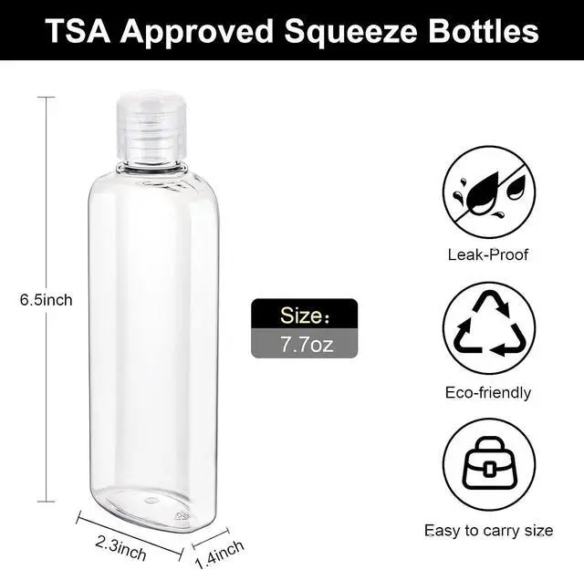 Alt view image 4 of 7 - Travel Shampoo Bottles 7.7oz/220ml 3 Pack Plastic Squeeze Bottles | Leak Proof, Clear Travel Bottles with Flip Cap, Refillable Containers, Plastic Travel Toiletry Bottles, for Lotion, Shampoo