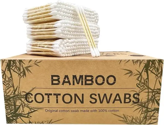 Main image of Cotton Swabs with Wooden Sticks/Double Tipped Natural Bamboo Cotton Buds 900pcs