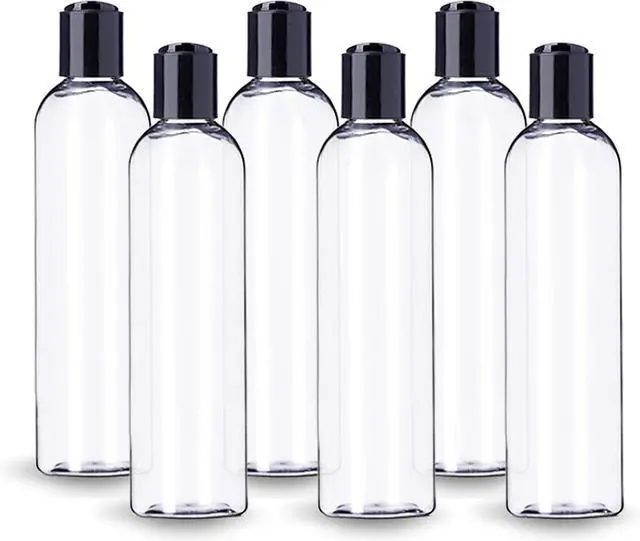 Alt view image 2 of 3 - ljdeals 8 oz Clear Plastic Empty Bottles with Black Disc Top Caps, Refillable Containers for Shampoo, Lotions, Cream and More Pack of 6, BPA Free, Made in USA