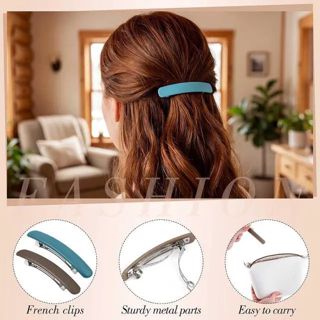Alt view image 3 of 6 - 12 Pcs 3.5-In Barrettes Flat Hair Clips for Women Girls French Accessories | 12 Matte Solid Colors, Hair Pins for Styling Long Short Fine Thin Thick Half-up Hair, Holiday Birthday Gifts