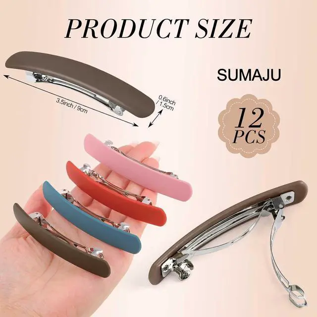 Alt view image 2 of 6 - 12 Pcs 3.5-In Barrettes Flat Hair Clips for Women Girls French Accessories | 12 Matte Solid Colors, Hair Pins for Styling Long Short Fine Thin Thick Half-up Hair, Holiday Birthday Gifts