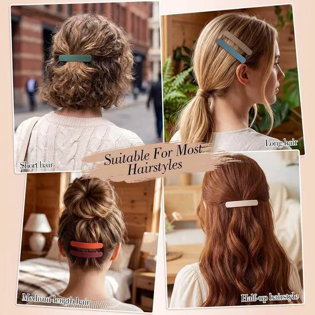Alt view image 4 of 6 - 12 Pcs 3.5-In Barrettes Flat Hair Clips for Women Girls French Accessories | 12 Matte Solid Colors, Hair Pins for Styling Long Short Fine Thin Thick Half-up Hair, Holiday Birthday Gifts