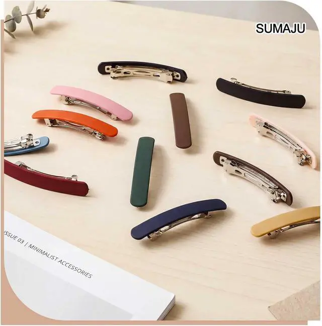 Alt view image 5 of 6 - 12 Pcs 3.5-In Barrettes Flat Hair Clips for Women Girls French Accessories | 12 Matte Solid Colors, Hair Pins for Styling Long Short Fine Thin Thick Half-up Hair, Holiday Birthday Gifts