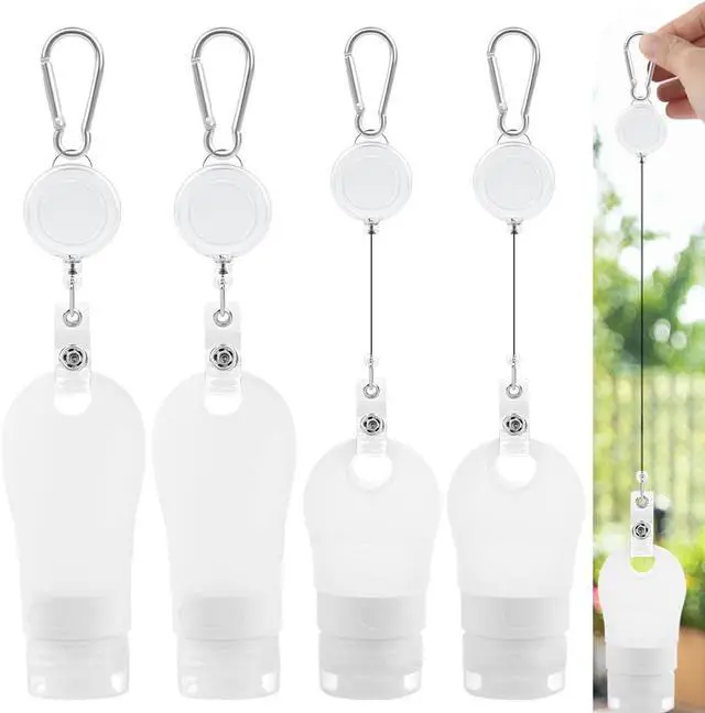 Main image of LUEXBOX 4 PACK Portable Travel Bottle Set, Leakproof Silicone Bottles with Stretchable Lanyard, Travel Sized Empty Liquid Bottles Container, Reusable, Squeezable and Refillable (White)