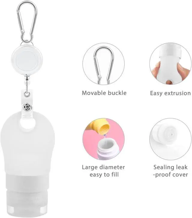 Alt view image 3 of 6 - LUEXBOX 4 PACK Portable Travel Bottle Set, Leakproof Silicone Bottles with Stretchable Lanyard, Travel Sized Empty Liquid Bottles Container, Reusable, Squeezable and Refillable (White)