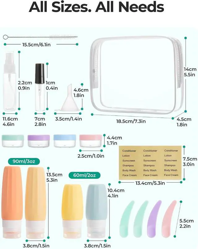 Alt view image 6 of 7 - BAGSMART 18 Pack TSA Approved Travel Bottles for Toiletries, Leak Proof Silicone Travel Size Containers Bottles for Shampoo, Purple