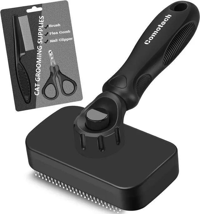 Main image of 3PCS Cat Grooming Supplies, Cat Brush & Nail Clipper/Trimmer & Flea Comb for Shedding Indoor Cats Essentials Stuff Accessories (Black)