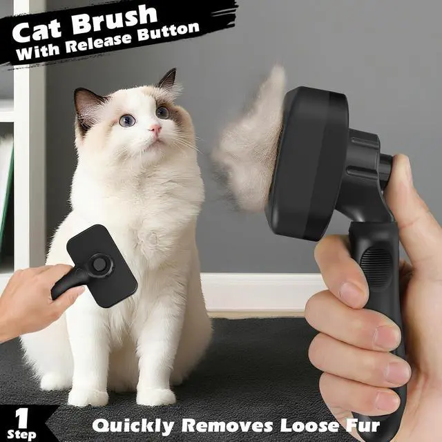 Alt view image 3 of 6 - 3PCS Cat Grooming Supplies, Cat Brush & Nail Clipper/Trimmer & Flea Comb for Shedding Indoor Cats Essentials Stuff Accessories (Black)