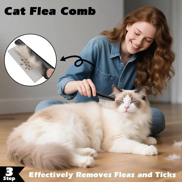 Alt view image 5 of 6 - 3PCS Cat Grooming Supplies, Cat Brush & Nail Clipper/Trimmer & Flea Comb for Shedding Indoor Cats Essentials Stuff Accessories (Black)