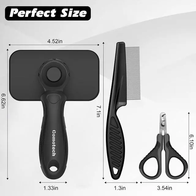 Alt view image 6 of 6 - 3PCS Cat Grooming Supplies, Cat Brush & Nail Clipper/Trimmer & Flea Comb for Shedding Indoor Cats Essentials Stuff Accessories (Black)