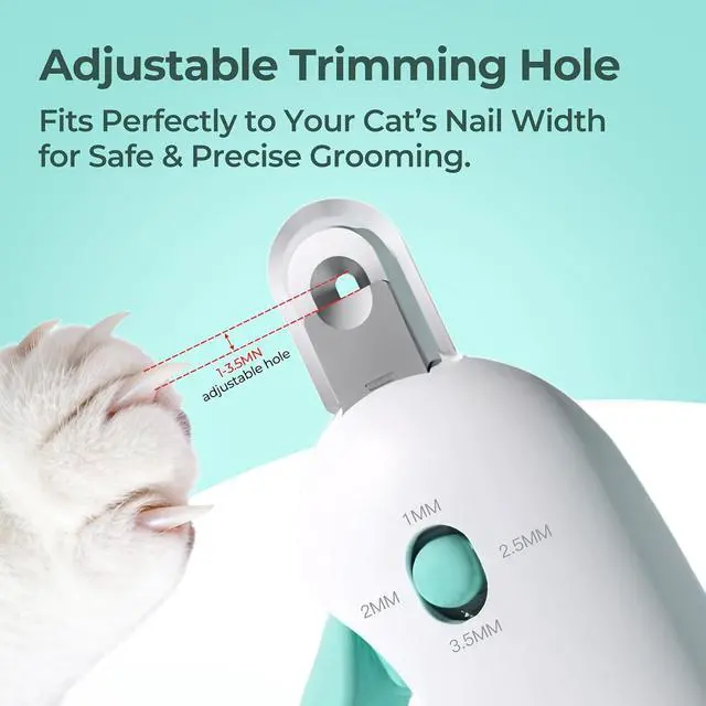 Alt view image 2 of 7 - Cat Nail Clippers with a Removable Debris Collector, Adjustable Size, Built-in Hidden Nail File, Round Hole Blade, Safe Home pet Grooming Tool