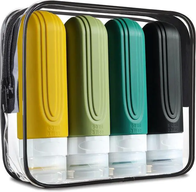 Main image of Mrsdry Travel Bottles for Toiletries, Tsa Approved 3oz Travel Size Containers BPA Free Leak Proof Refillable Liquid Silicone Squeezable Travel Accessories for Shampoo Conditioner Lotion (4 Pack)