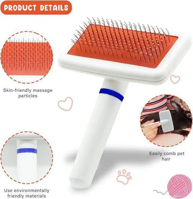 Alt view image 4 of 7 - Cat Grooming Kit Set with Pet Shedding Slicker Brush Nail Clipper Trimmer Pet Massage Bath Glove Flea Comb for Bunny Puppy Kitten Guinea Pig Chinchilla Ferret Small Animals (Red, Pink)