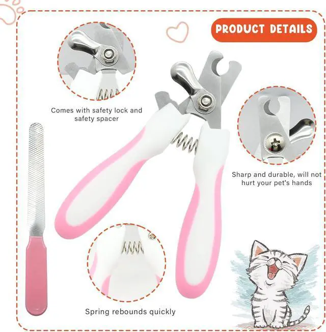 Alt view image 6 of 7 - Cat Grooming Kit Set with Pet Shedding Slicker Brush Nail Clipper Trimmer Pet Massage Bath Glove Flea Comb for Bunny Puppy Kitten Guinea Pig Chinchilla Ferret Small Animals (Red, Pink)