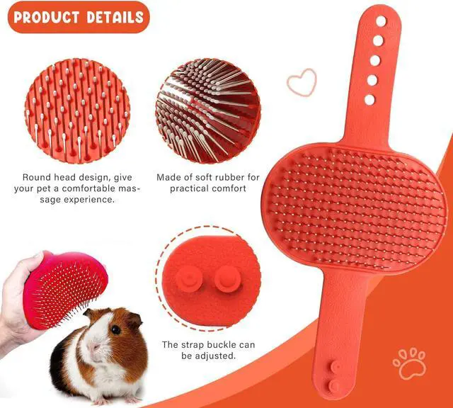 Alt view image 5 of 7 - Cat Grooming Kit Set with Pet Shedding Slicker Brush Nail Clipper Trimmer Pet Massage Bath Glove Flea Comb for Bunny Puppy Kitten Guinea Pig Chinchilla Ferret Small Animals (Red, Pink)