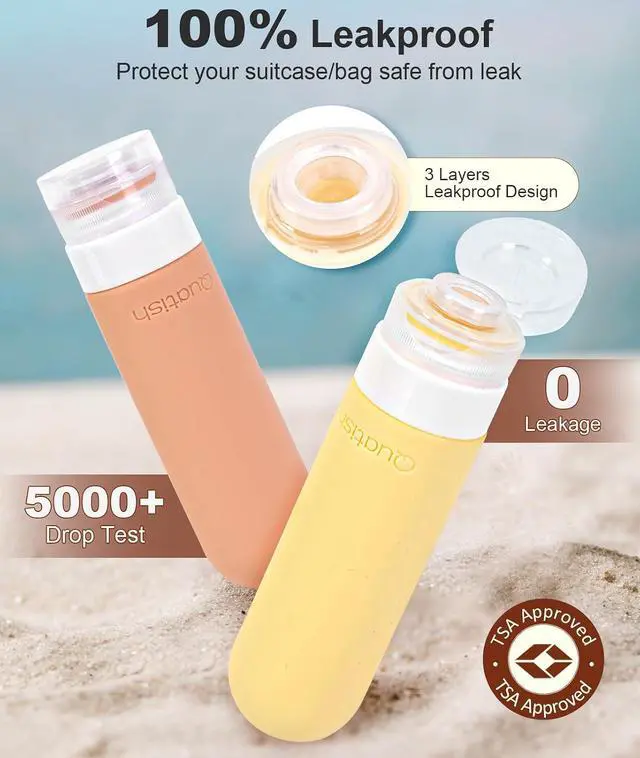 Alt view image 2 of 7 - Quatish Travel Bottles for Toiletries, Original Patented Leak Proof Travel Size Containers, 3 oz Tsa Approved Silicone Shampoo and Conditioner Bottles, 4 Pack, Multi-Color