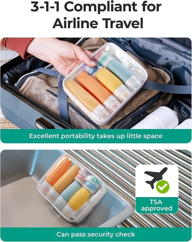 Alt view image 7 of 7 - BAGSMART 18 Pack TSA Approved Travel Bottles for Toiletries, Leak Proof Silicone Travel Size Containers Bottles for Shampoo, Purple