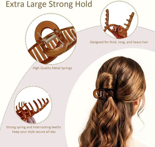Alt view image 2 of 6 - Extra Large Hair Claw Clips for Thick Hair, Big Non-Slip Claw Clips for Women, 4 Pack 5.1" Jelly & Matte Hair Clips for Long Hair (Jelly-B 4pcs 5.1")