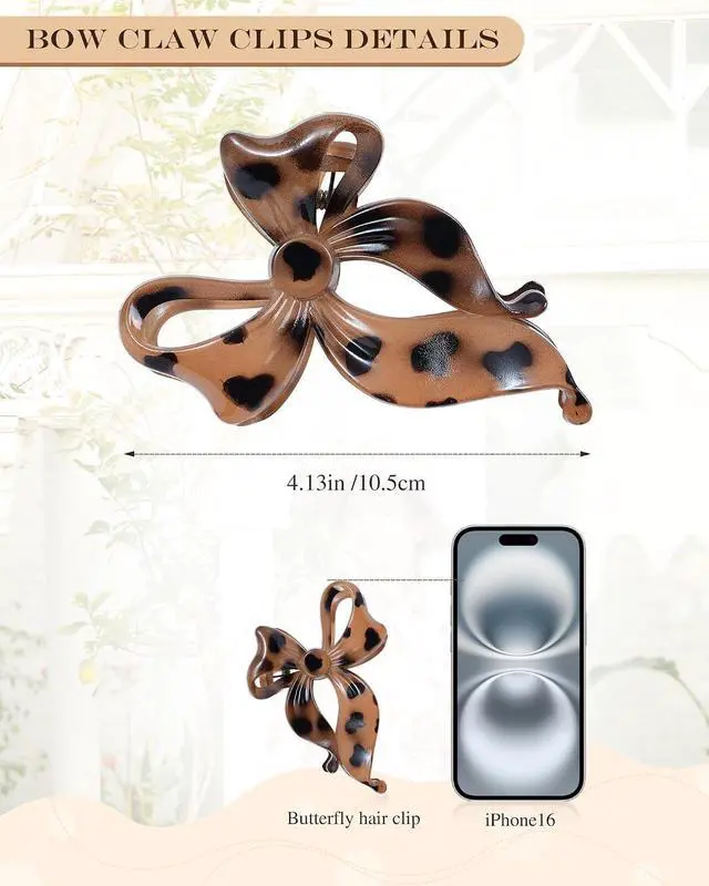 Alt view image 2 of 7 - 4 PCS Bow Hair Clips Bow Claw Clip for Women, Large Hair Claw Clips | for Thin Thick Long Hair Cute Nonslip Bows (Black+Leopard Dark Brown+Leopard Light Brown+Gray)