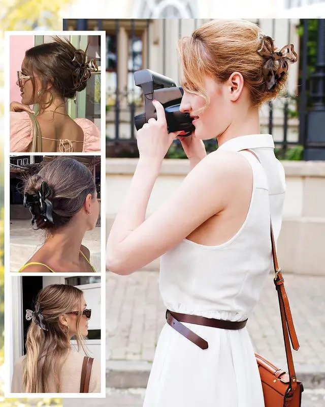 Alt view image 6 of 7 - 4 PCS Bow Hair Clips Bow Claw Clip for Women, Large Hair Claw Clips | for Thin Thick Long Hair Cute Nonslip Bows (Black+Leopard Dark Brown+Leopard Light Brown+Gray)
