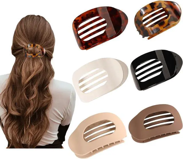 Main image of 6PCS Flat Hair Clips for Women, French Design Flat Hair Claws, Secure Hold Inner Teeth Hair Claw Clips, Strong Hold No Slip Hair Barrettes For Lying Down Holiday Christmas Gifts