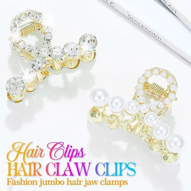 Alt view image 2 of 7 - BARTOSI Pearl Claw Clips Small Gold Hair Clips Rhinestone Hair Claw Clips Sparkly Hair Accessories for Women and Girls (Pack of 2)