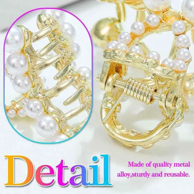 Alt view image 4 of 7 - BARTOSI Pearl Claw Clips Small Gold Hair Clips Rhinestone Hair Claw Clips Sparkly Hair Accessories for Women and Girls (Pack of 2)