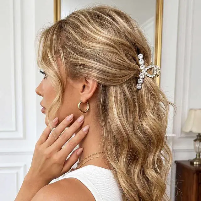 Alt view image 3 of 7 - BARTOSI Pearl Claw Clips Small Gold Hair Clips Rhinestone Hair Claw Clips Sparkly Hair Accessories for Women and Girls (Pack of 2)