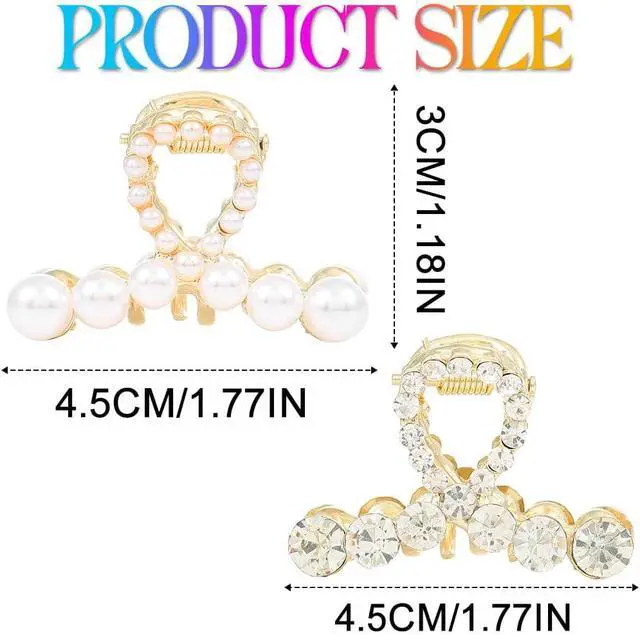 Alt view image 6 of 7 - BARTOSI Pearl Claw Clips Small Gold Hair Clips Rhinestone Hair Claw Clips Sparkly Hair Accessories for Women and Girls (Pack of 2)