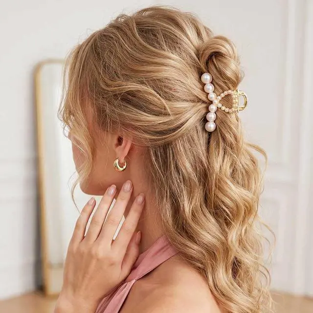 Alt view image 5 of 7 - BARTOSI Pearl Claw Clips Small Gold Hair Clips Rhinestone Hair Claw Clips Sparkly Hair Accessories for Women and Girls (Pack of 2)